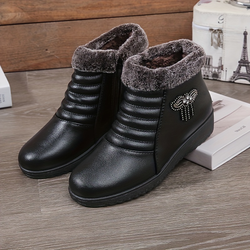 

Women's Fluffy Solid Color Boots, Side Zipper Warm Thermal Lining Boots, Non-slip Comfort Snow Boots Suitable For Winter