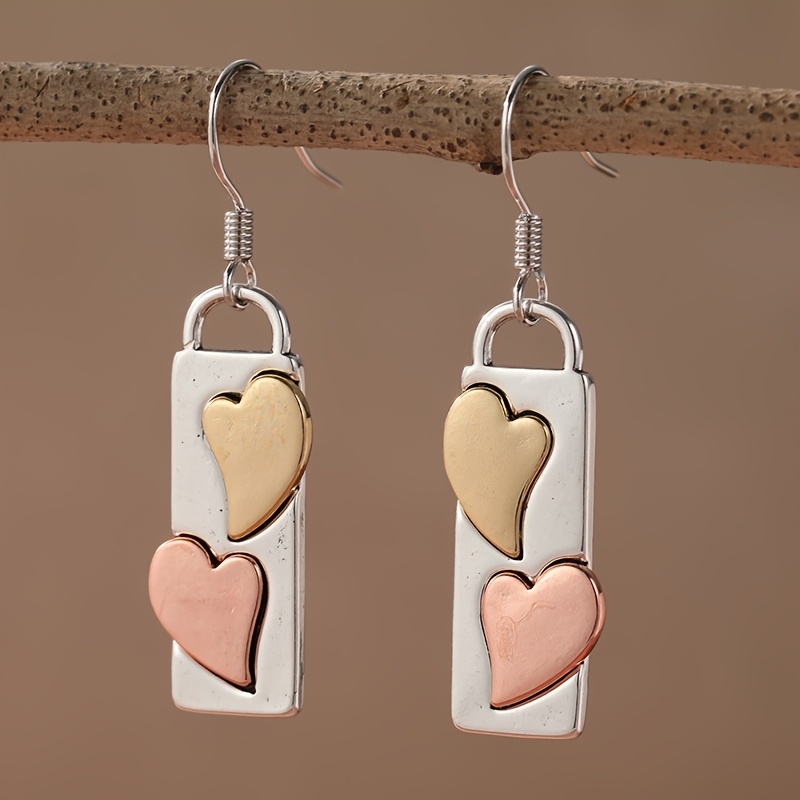 Women's Modern Retro Two Tone Heart-Shaped Geometric Earrings