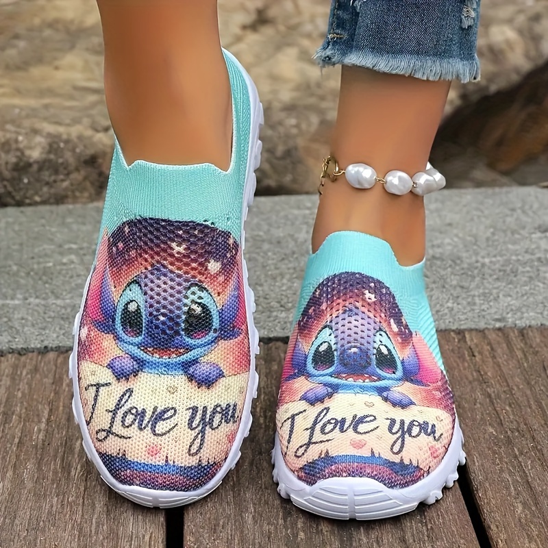 

Women's Lightweight Fabric Walking Shoes With Eva Sole, Stabilizing Support, All-season Comfort, And Playful "i Love You" Printed Design