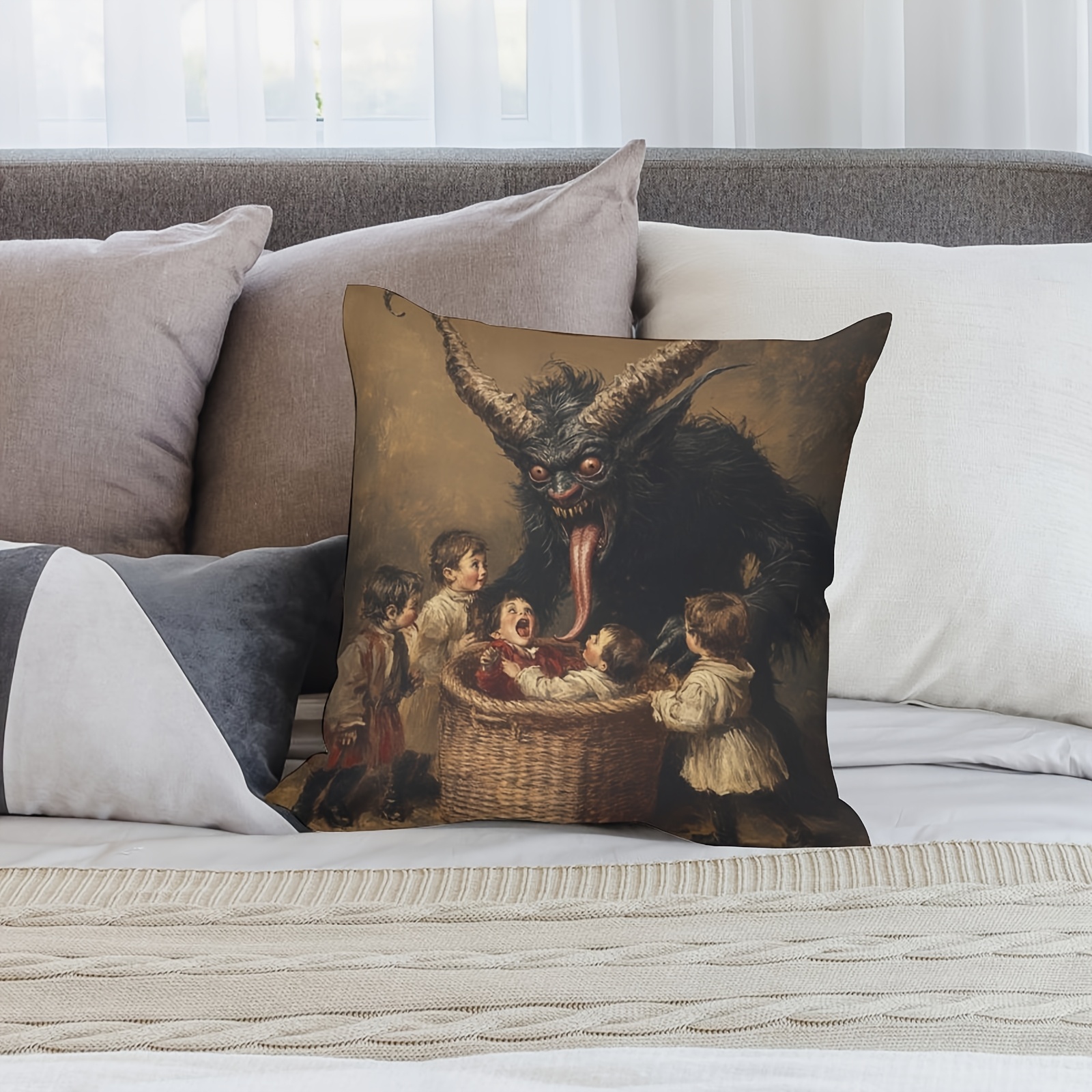 TEMU 1 de Almohada de Krampus - Diseño de Felpa Corta con Cierre de Cremallera, Ideal para Decorar Salas de Estar, Dormitorios y Oficinas - Lavable a