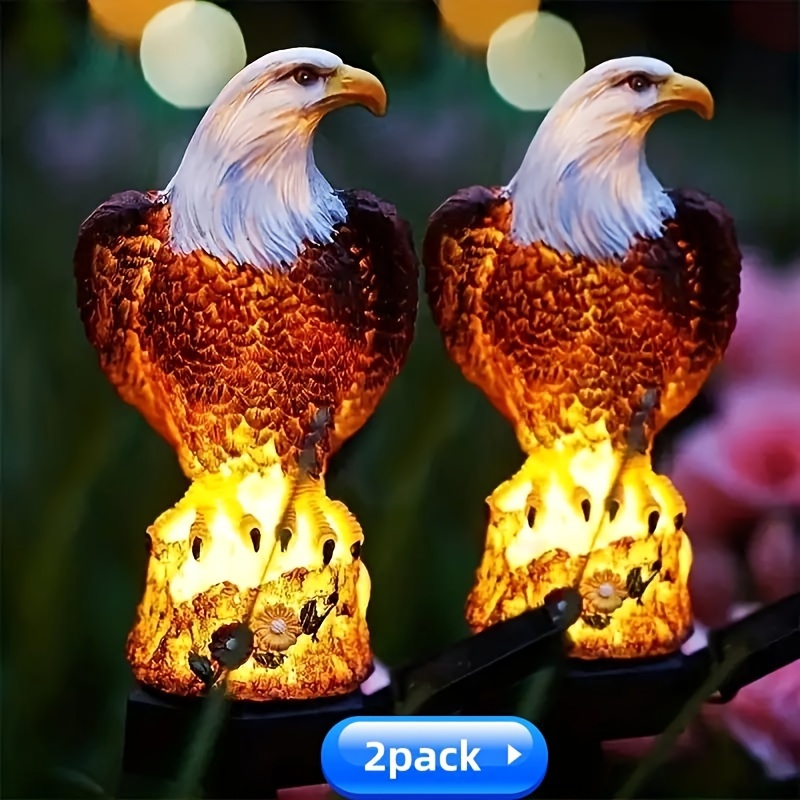 

2pcs Solar Garden Light Resin Warm White Led Character Waterproof Ornament With Stake For Outdoor Patio Path Patio Outdoor Lawn Decoration Brown Eagle For Garden, Lawn Decoration, Ip45 Waterproof