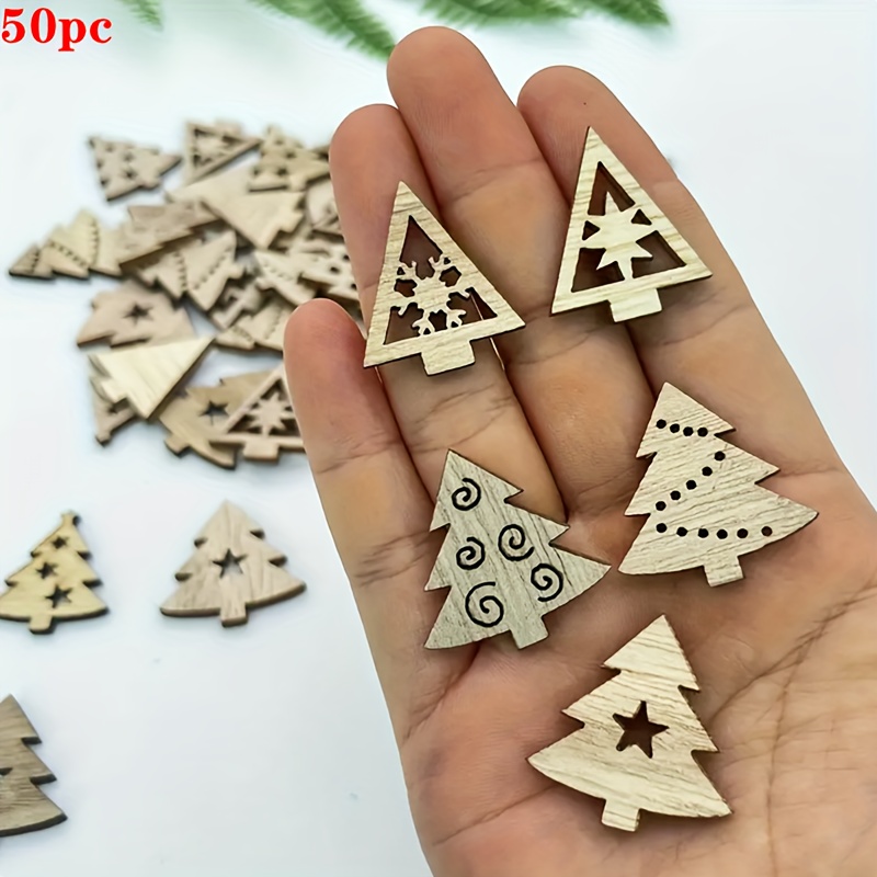 

50pcs Wooden Christmas Tree Christmas Decoration Wooden Diy Painting Ornaments, Christmas Hanging Ornaments, Wooden Hanging Ornaments, Pendant Decorations, Birthday Decorations