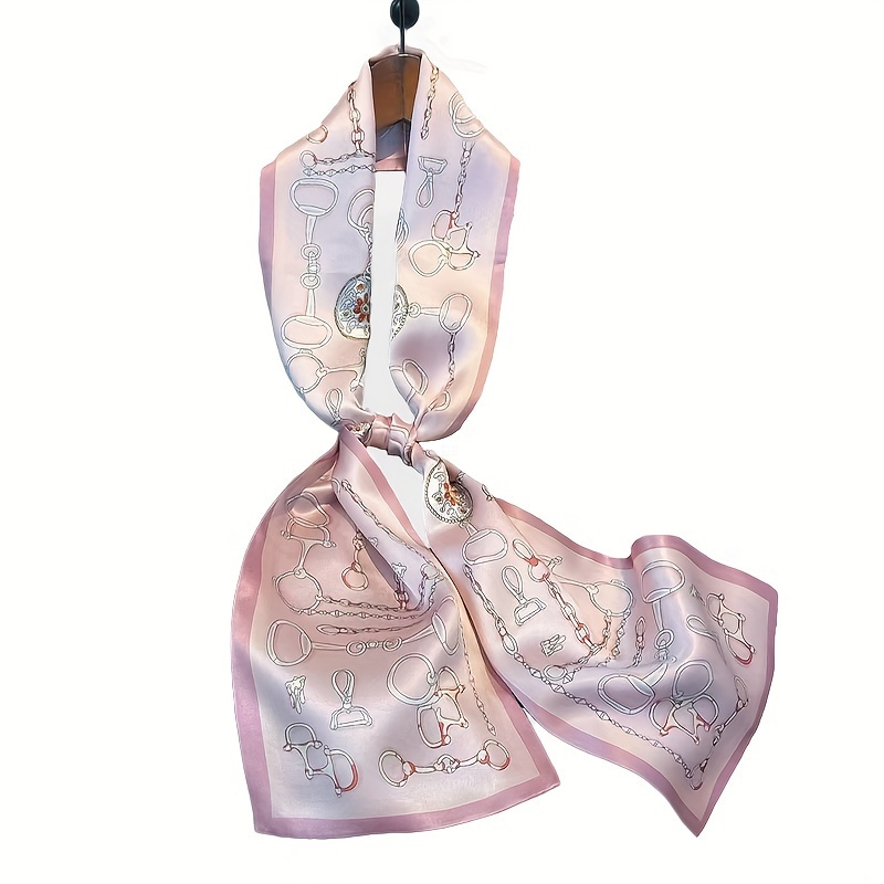 

Elegant Pink Satin Chain Detail Scarf - Soft & Luxurious Long Scarf For Women - Machine Washable