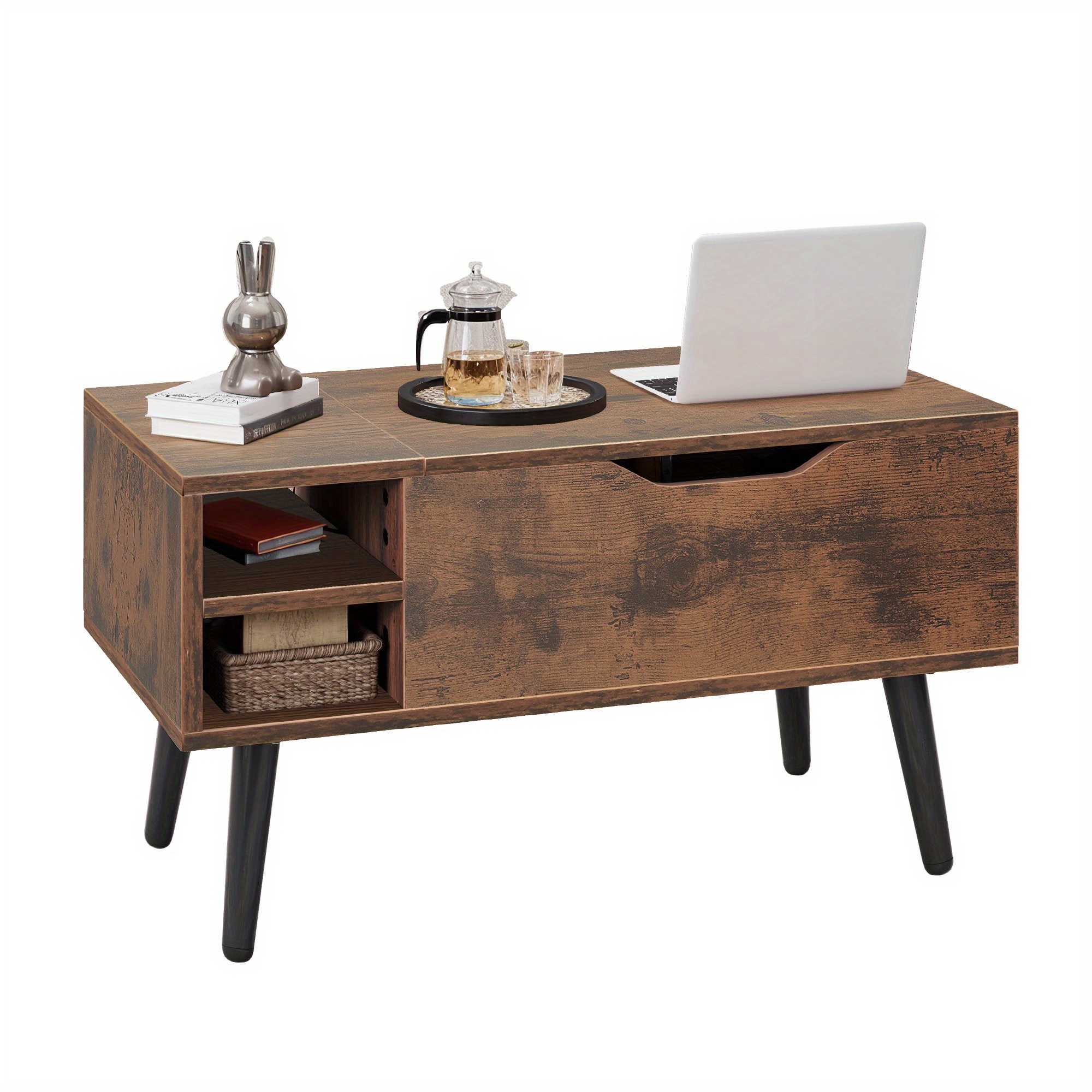 Elevating Oak Coffee Table Hidden Storage & Adjustable Shelves, Multi- Room Table