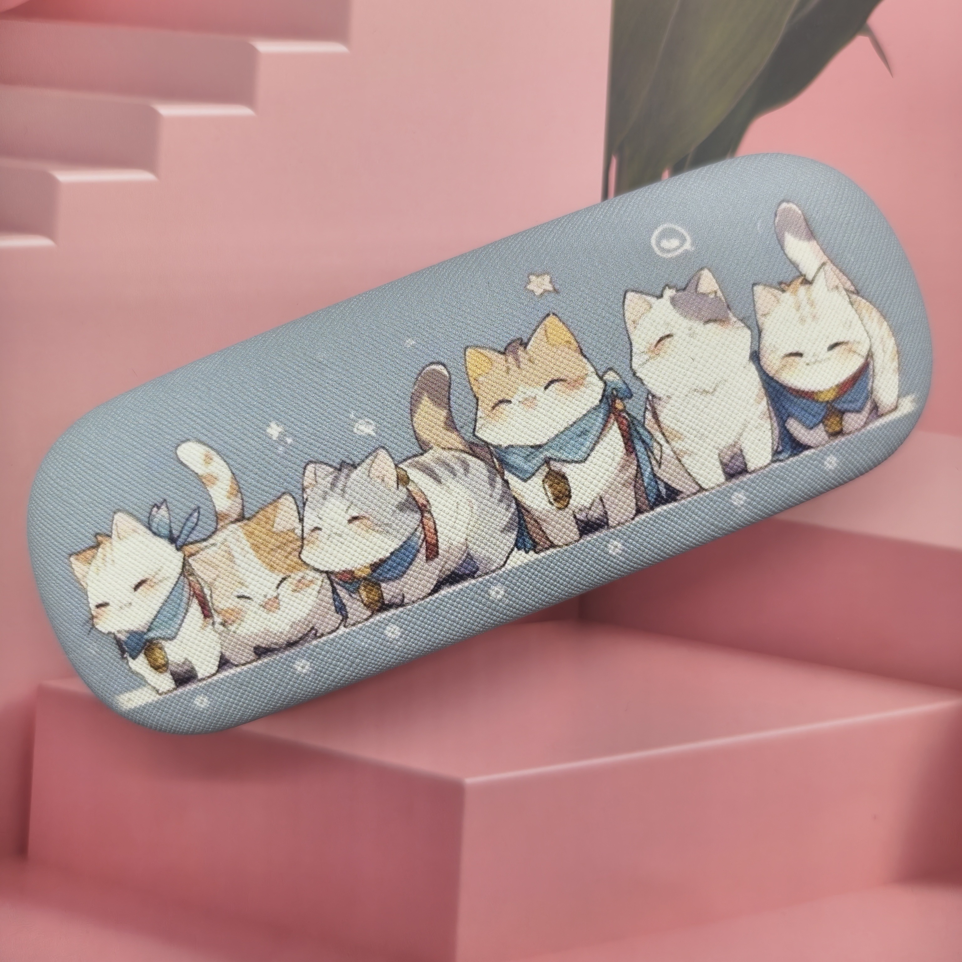 TEMU Cartoon Cute Cats Patterned Eyeglass Case, Durable Iron Material, Portable Glasses Box For Men And Women