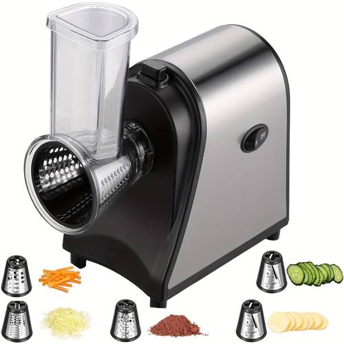 250w 5 in 1 electric cheese grater electric vegetable slicer and chopper professional electric vegetable cutter stainless steel with 5 conical blades multifunctional vegetable for veggies carrots carrot potatoes cheeses fruits