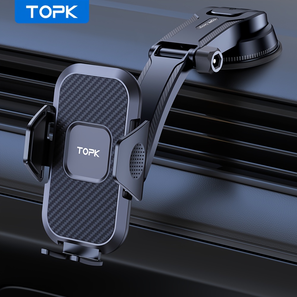 TEMU Topk D32c Dashboard Car Phone Holder Suction Cup Phone Mount With Release 360 Rotation Adjustable Arm And Stable 3-point Grip Fits 4 To 7 Inch