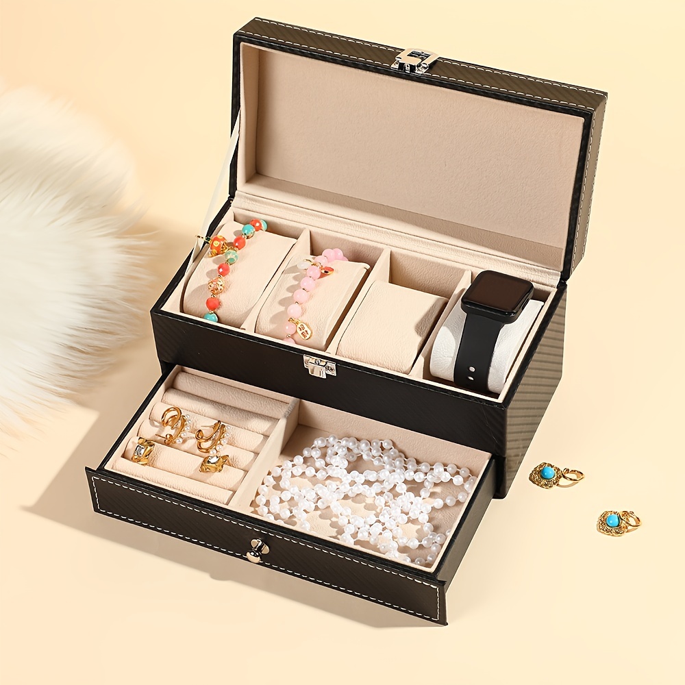 1pc double layer watch jewelry storage box large capacity jewelry container for rings earrings bracelets necklaces Product details 2