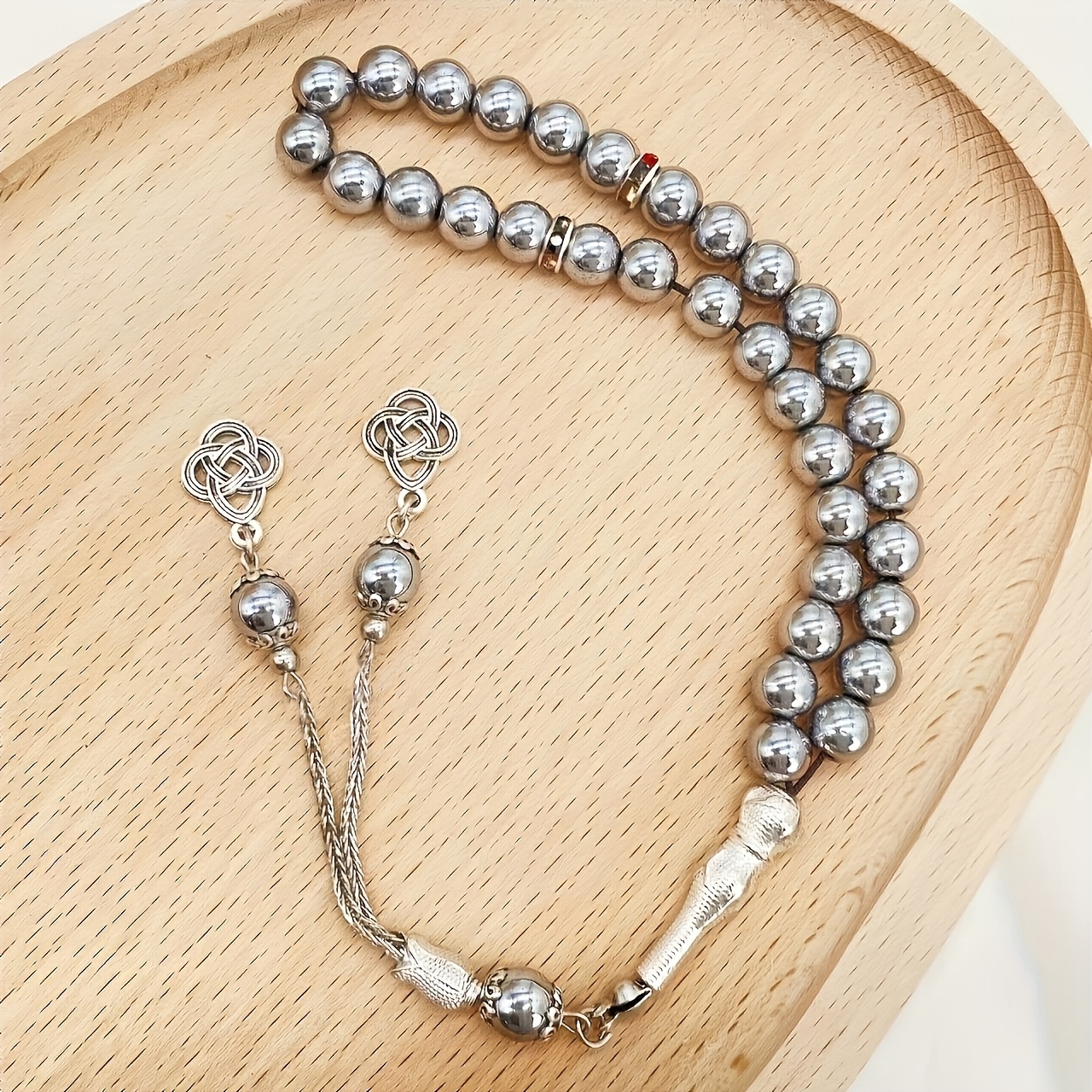 TEMU 1pc Of Ethnic Style 33-bead Beads, Worship Tasbih, Handmade Stone Bead Tassel , Middle Eastern Unisex Bracelet