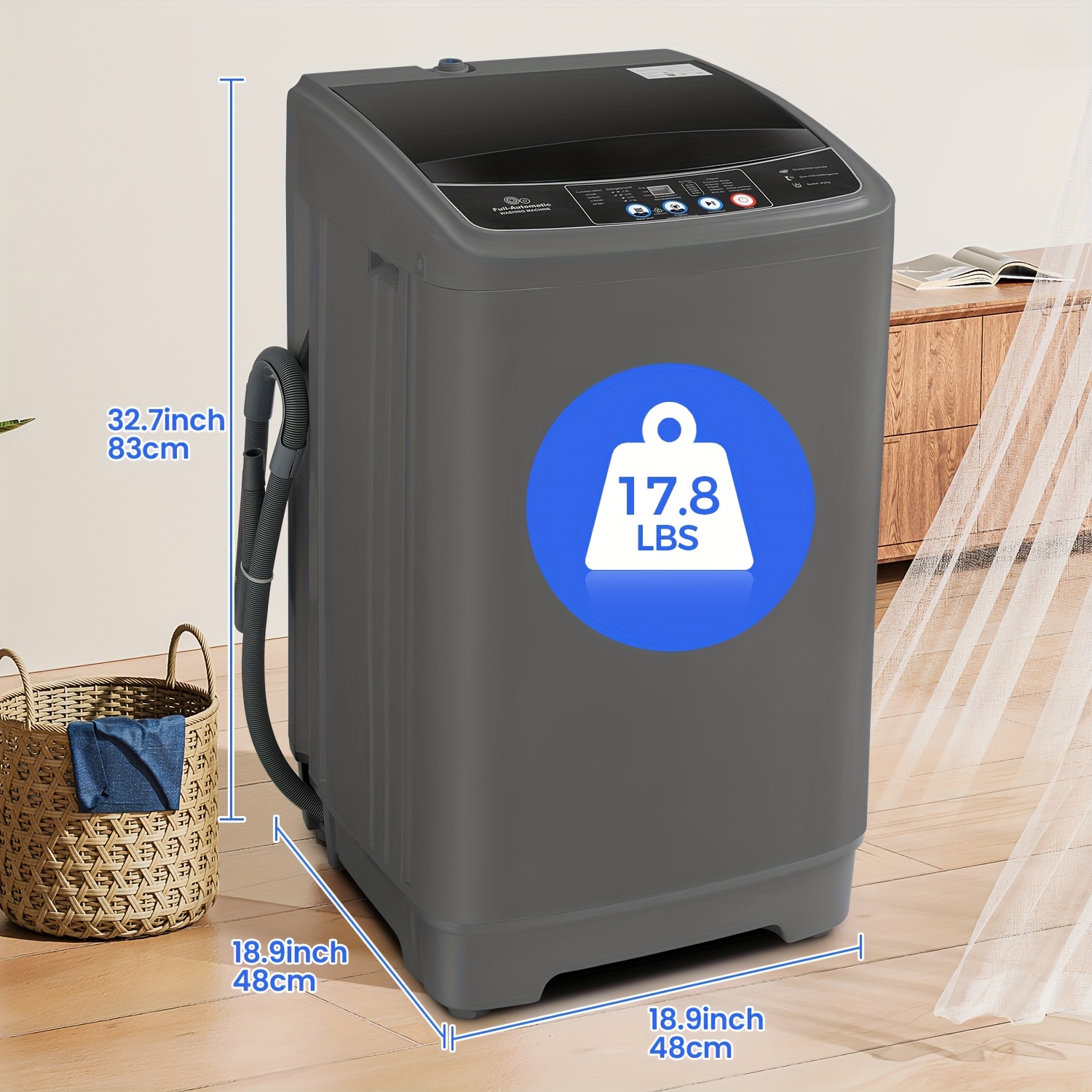 TEMU Portable Washing Machine 17.8lbs/15.6lbs Large Capacity, Full Automatic Washing Machine With 10 Programs And 8 Water Levels , Led Display, ,