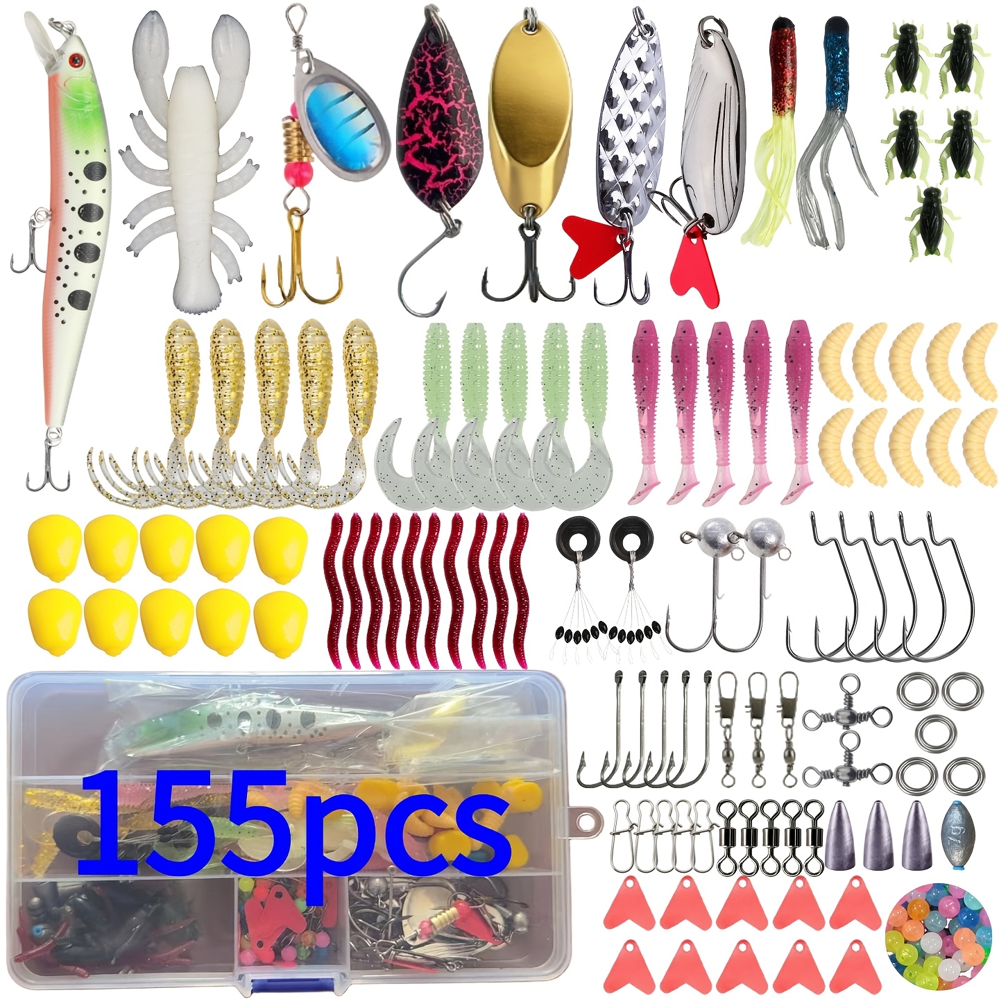 TEMU Essential Surface Lure Set For Beginner Fishing, Includes Hard Baits, T-tail Soft Baits, Crankbaits, Soft Plastics, And Various Fishing