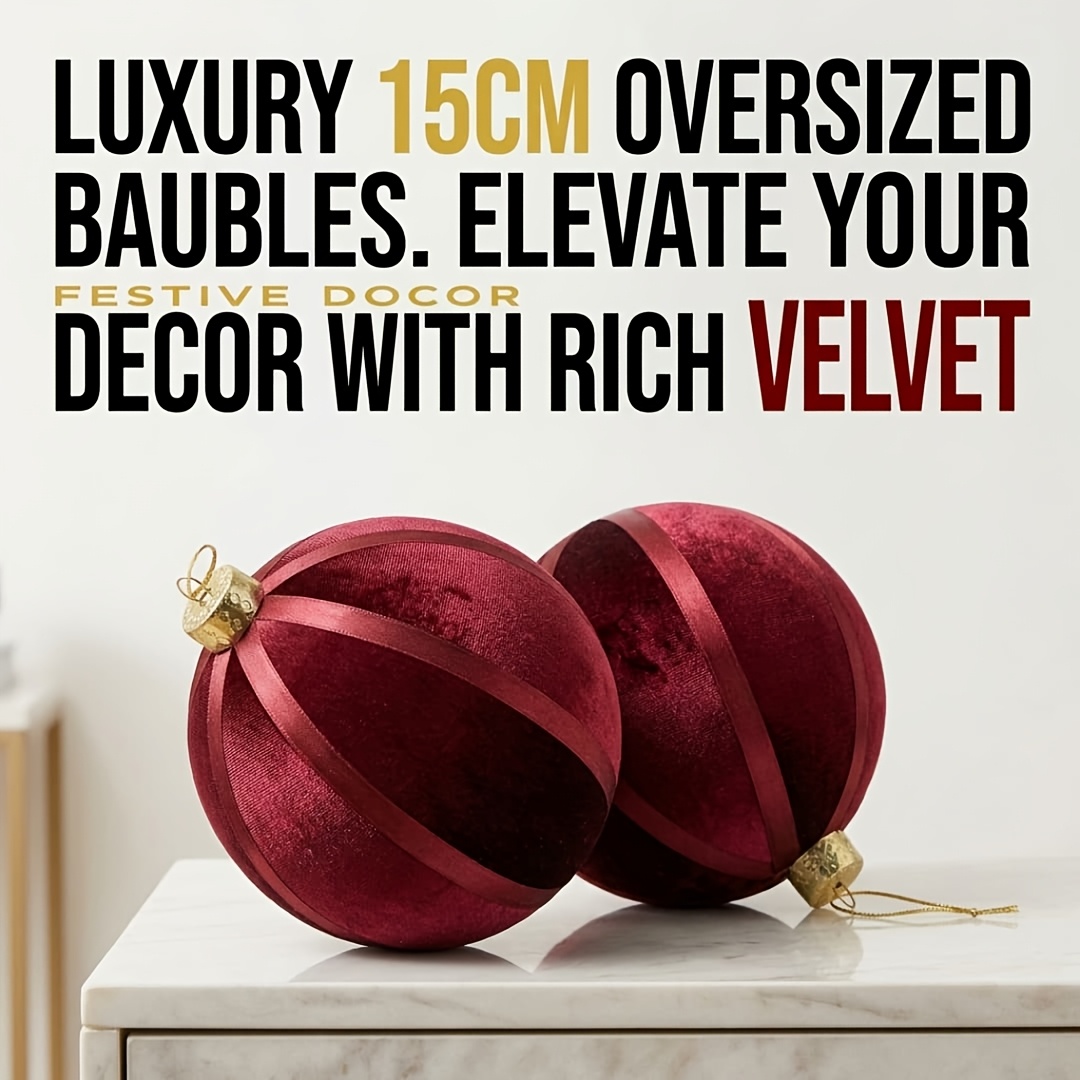 TEMU 2pcs Premium Velvet Christmas Ornaments – Festive Spherical Hanging Decorations, 5.9-inch Large Size, New Christmas Ornament Balls, Durable And