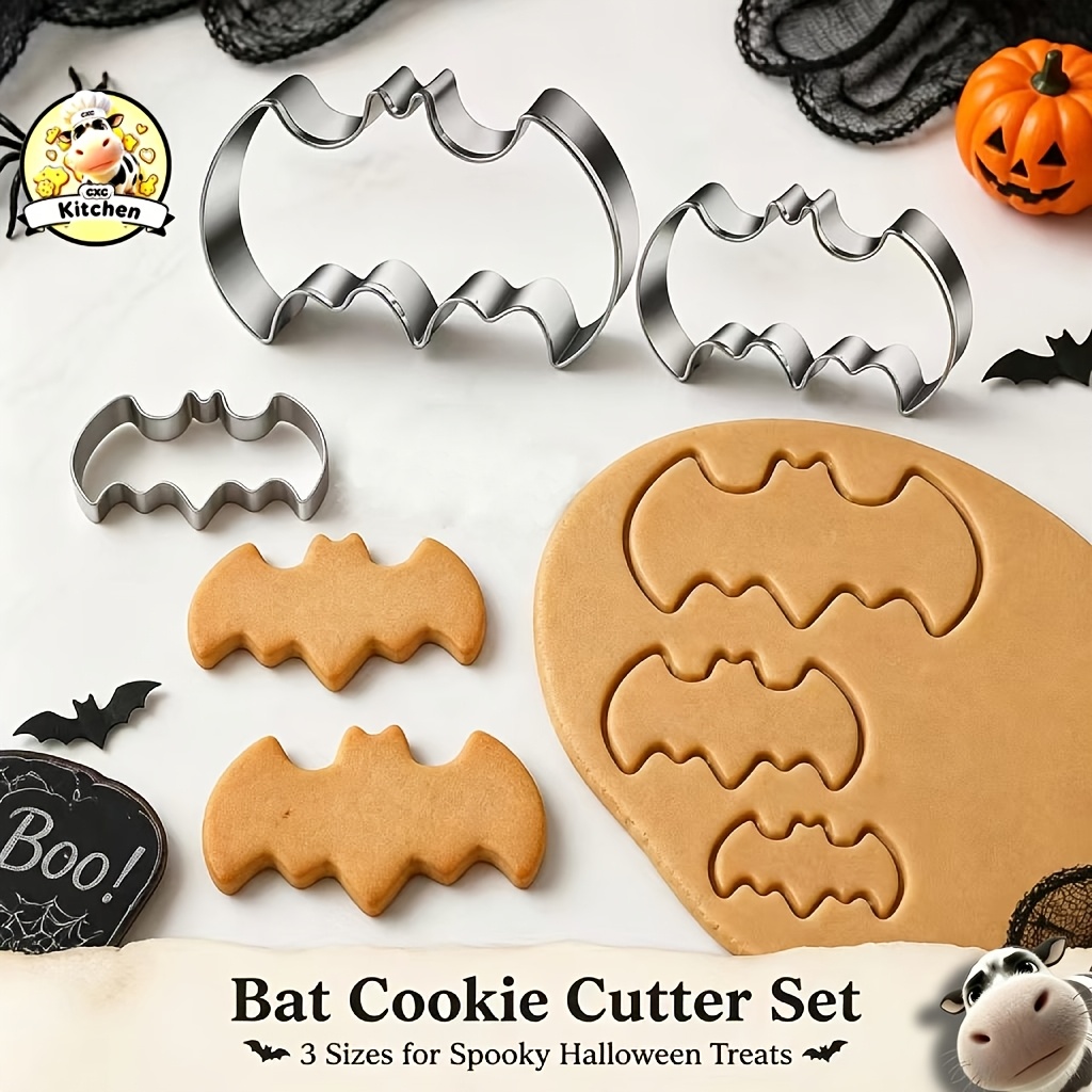 TEMU 3pcs Set Of Large, Medium, And Small Bat-shaped Stainless Steel Cookie Cutters, Suitable For Daily Home Use Or Diy Baking Of And Biscuits For