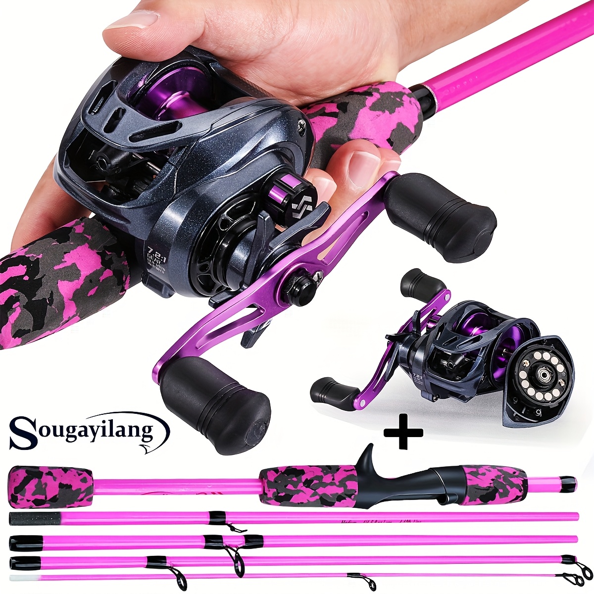 Moulinet De Pêche Sougayilang Baitcasting Rouge - Frein Magnétique, Anti-corrosion, Japon