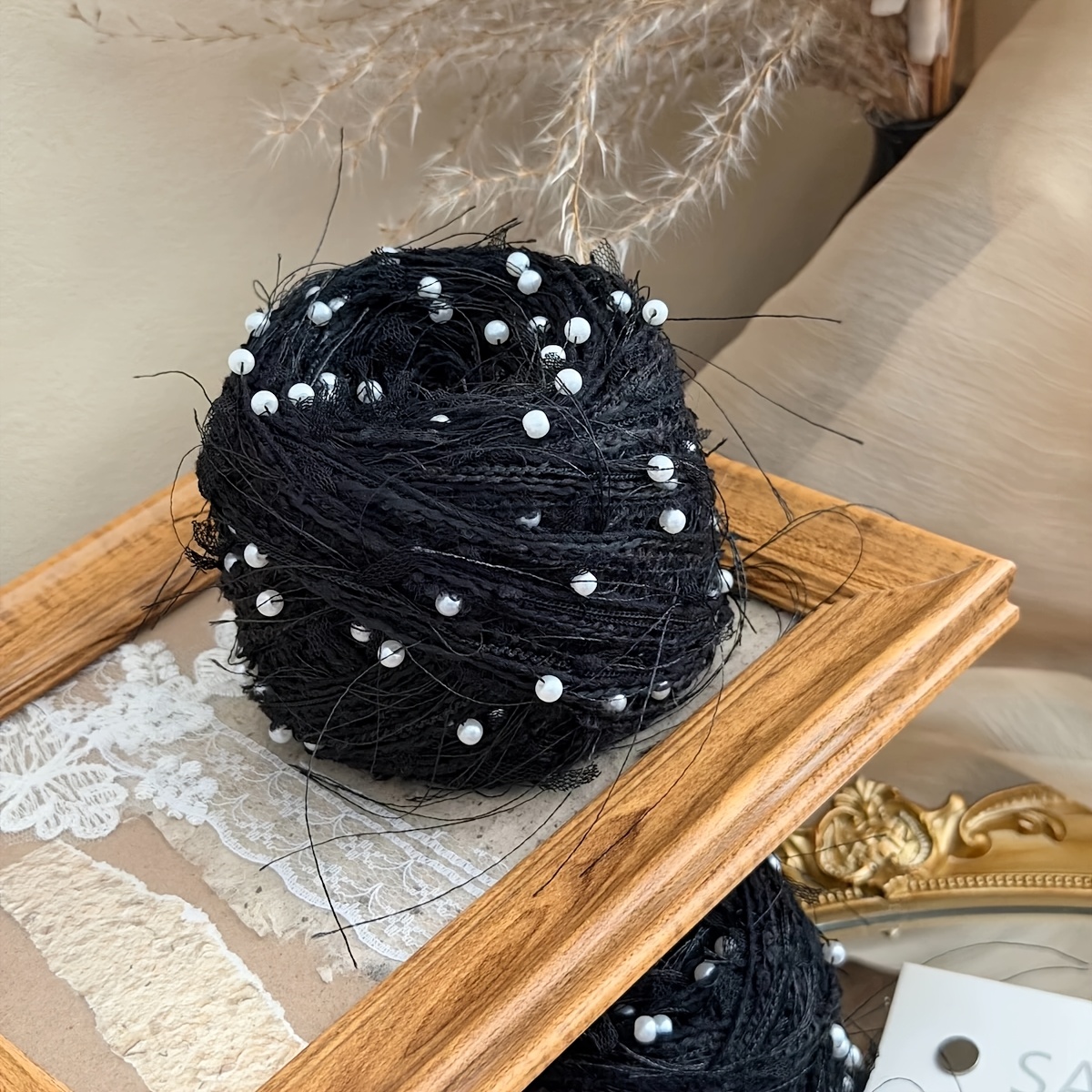 TEMU Fil mélangé à Style Hepburn Fil de Fil de laine de danse premium Sac crochet Chouchou Étui de carte Fil