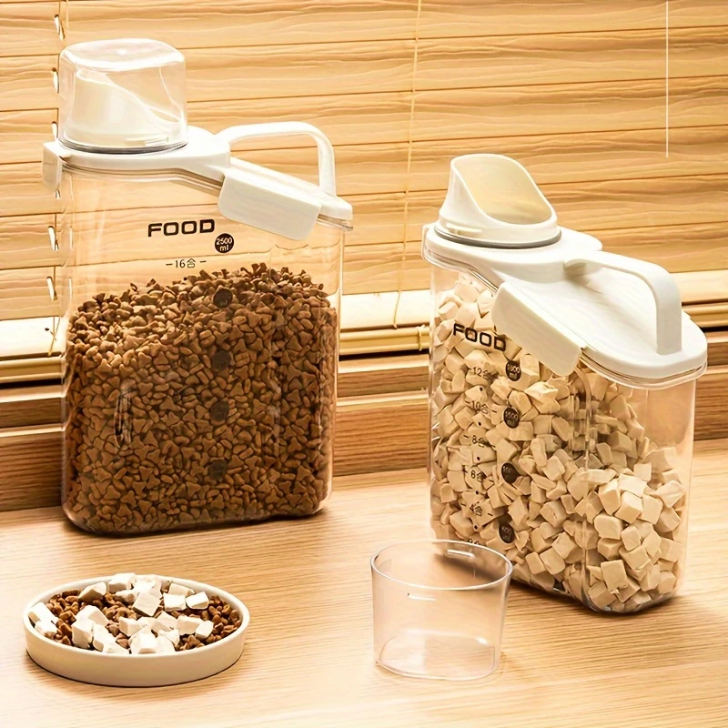 1pc airtight pet food storage container moisture proof transparent with measuring cup handle ideal for dry food organization durable pp material pet food organizer handleequipped container polypropylene construction details 0