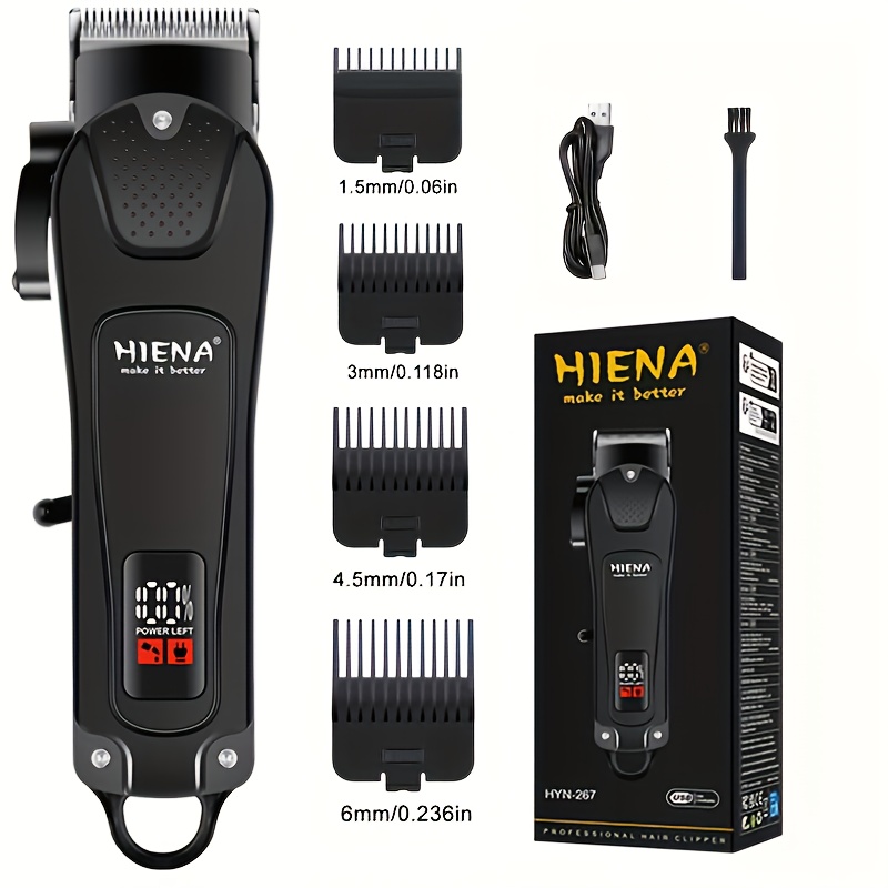 TEMU The Hiena Professional Men's Digital Display Electric Hair Clipper Features Usb Charging, With 4 Different Length Cutting Combs, Suitable For