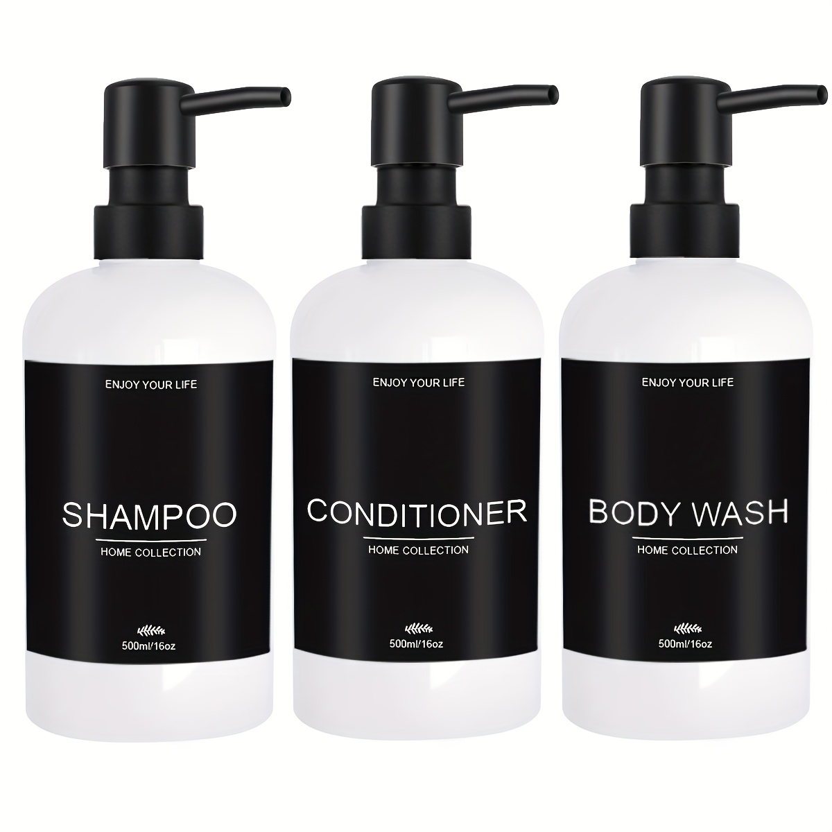 TEMU 3pcs Bathroom Refillable Empty Shampoo Conditioner And Body Wash Soap Bottle, Home Decor Shampoo Dispenser, Plastic 500ml/16.9oz Bathroom