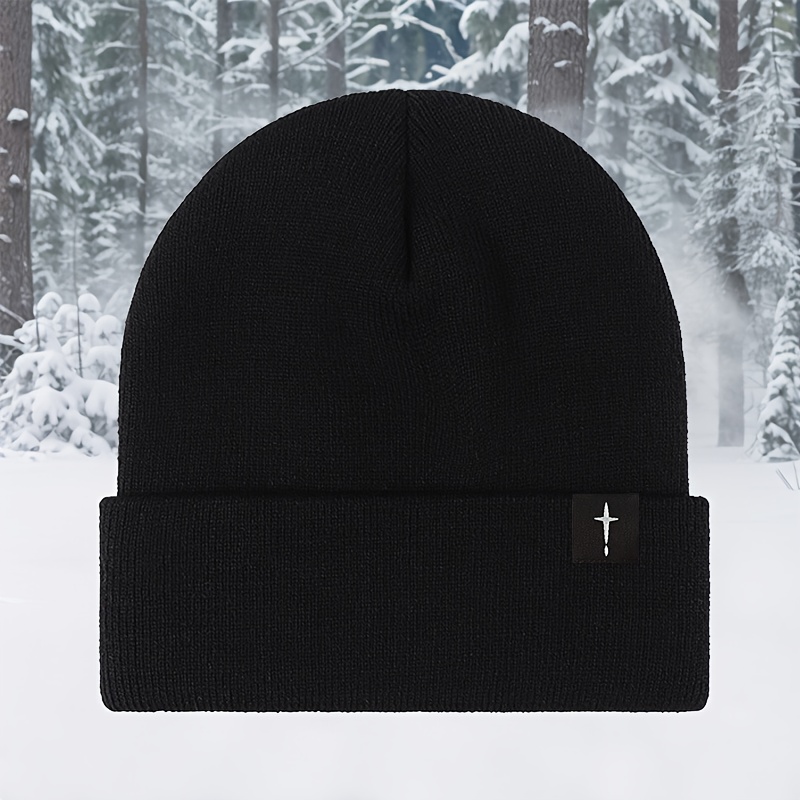 Cross- Label Knit Hat, Unisex Pullover Beanie For Autumn/, Outdoor Insulated Brimless Cap For Cycling And Skiing, Casual Autumn/winter Wear Hat