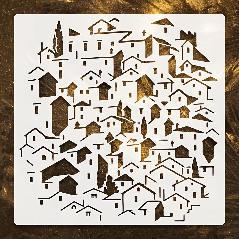 TEMU Grand pochoir de carte européenne - 11,81x11,81 pouces, convient pour la peinture, le scrapbooking et les loisirs créatifs DIY avec maisons,