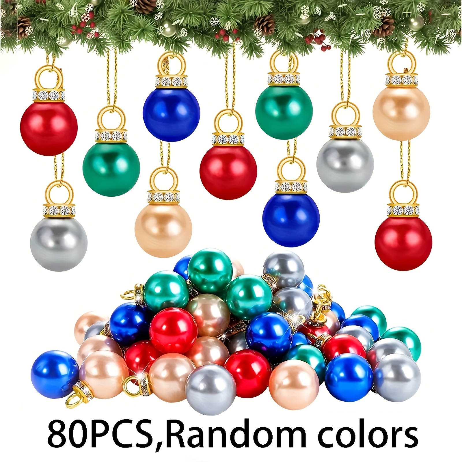TEMU Set da 40/80 pz Mini Palline Natalizie Sfuse, Palline di Plastica Lucide e Decorazioni a Forma di Albero per Decorazioni Fai da Te per Albero di