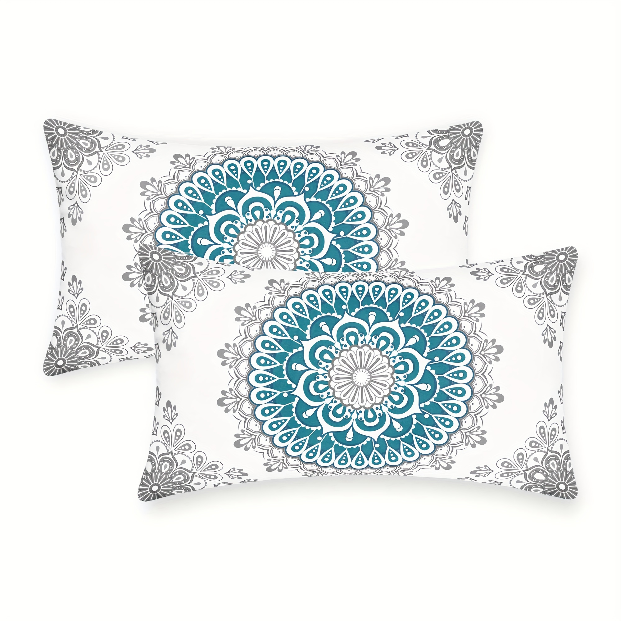 

2pcs Soft Plush Throw Pillow Covers, Mandala Dahlia & Compass Design - Hypoallergenic, Zip Closure, Machine Washable For Couch, Bed, Sofa Decor - 12x20 Inches