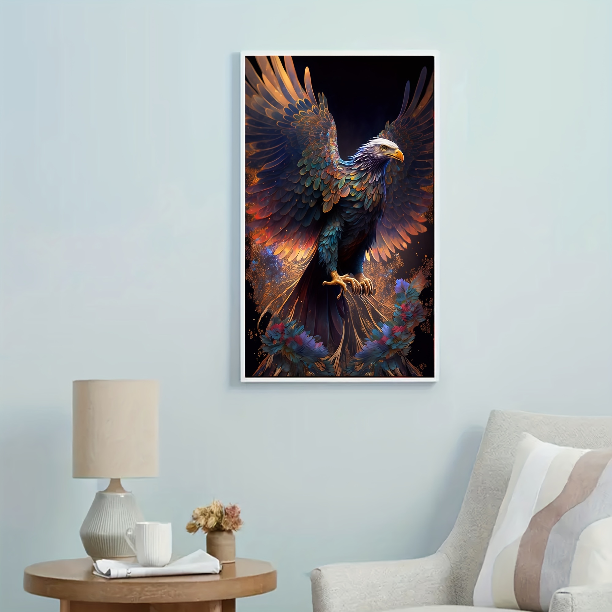 1pc large size eagle pattern diamond art painting kit 5d diy mosaic round diamond coating water drill art painting holiday gift handmade craft production suitable for home wall decoration art frameless 50x100cm 19 7x39 4inch