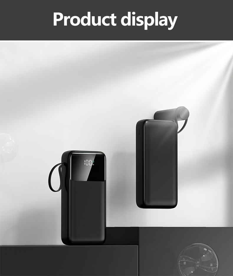 20000mAh Power Bank with LED Battery Display, Dual Outputs, Built-in Lanyard Compact Portable Charger for iPhone 15 Pro/14 Max /13 12 Devices Android (USB, Type-C), Outdoor Emergency Backup