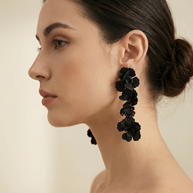 TEMU Pendientes colgantes retro rojos con diseño floral para mujer, aretes largos florales, joyería de estilo, aretes de declaración