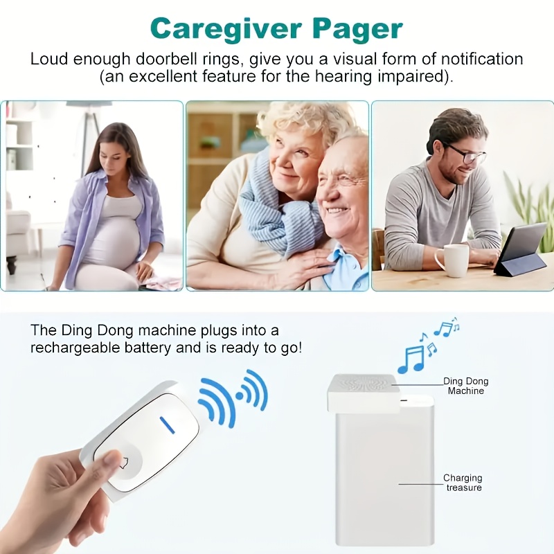 1 X Timbre Inteligente DingDong, con 38 Tonos Relajantes y 3 Niveles de Volumen, Instalación Autoadhesiva o con Taladro, No Requiere Configuración, Transmisión de Amplio Alcance. El DingDong Utiliza Carga USB, Mientras que el Transmisor Funciona con una Pila Botón. Este Timbre sin varillas para el
