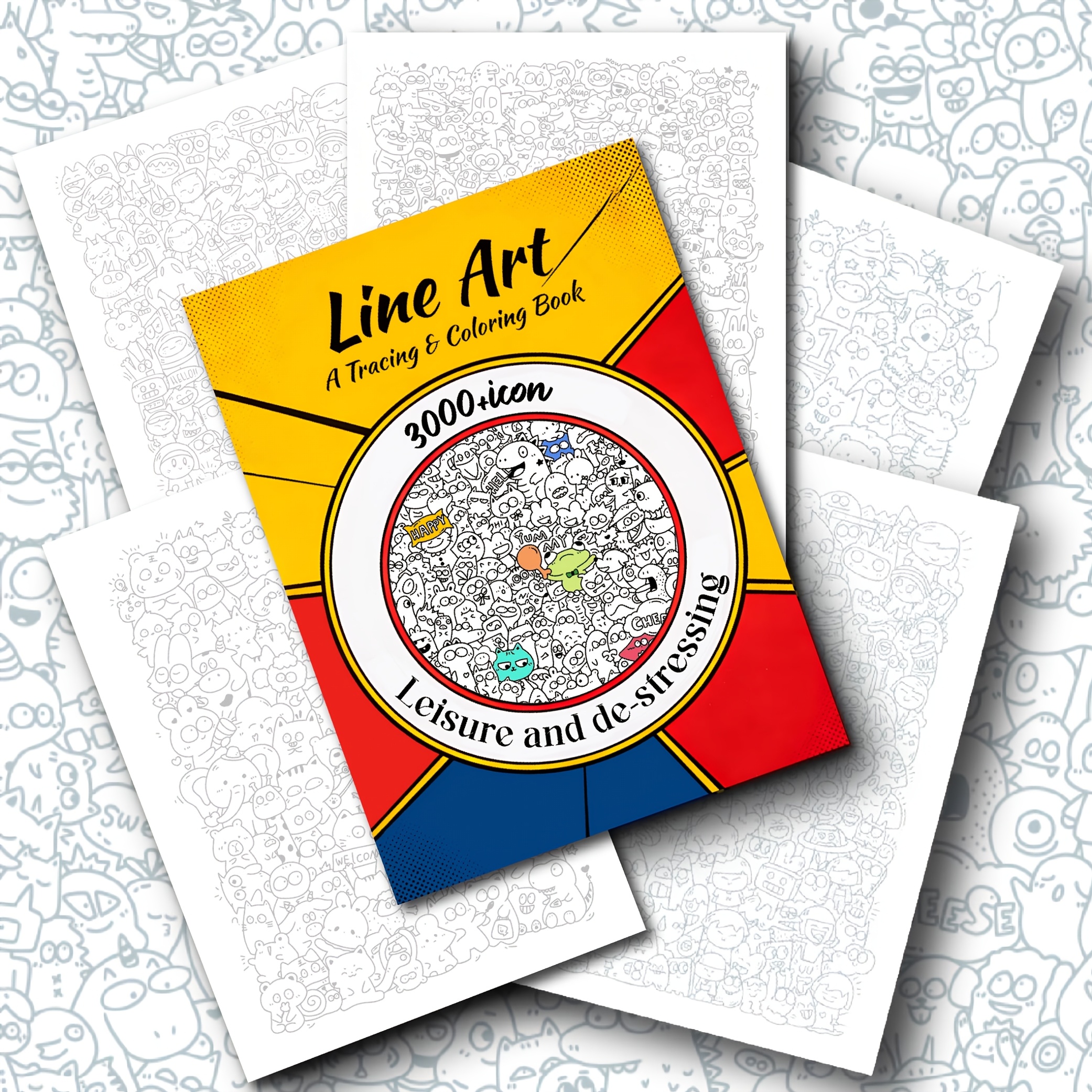 Line Art Tracing And Coloring Book – 3000 Fun Icons For Leisure And Stress Relief, Great For Mindful Relaxation, Contrast Color Painting Book