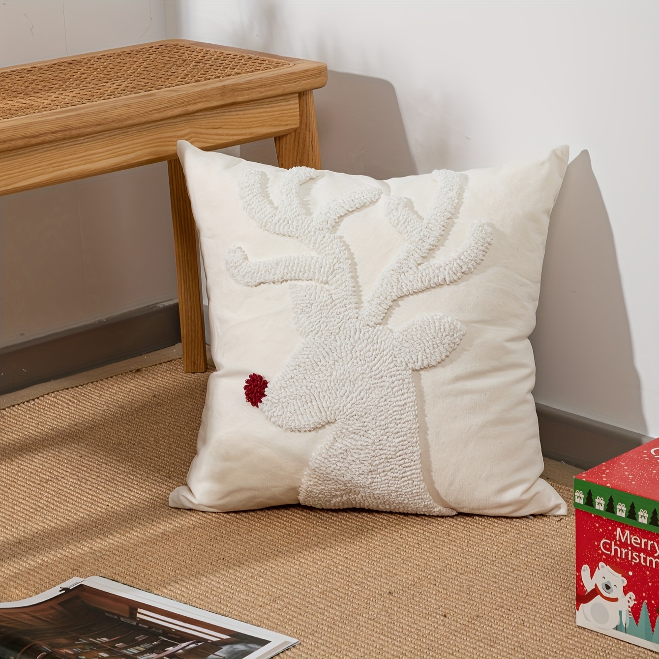 Image of 1pc Festive Christmas Tree & Modern Circle Fleece Pillow Cover 45x45 Inches - Cozy Polyester Throw Pillowcase For Living Room, Bedroom, Sofa - Hand Wash Only, Zip Closure, Christmas Pillow Covers