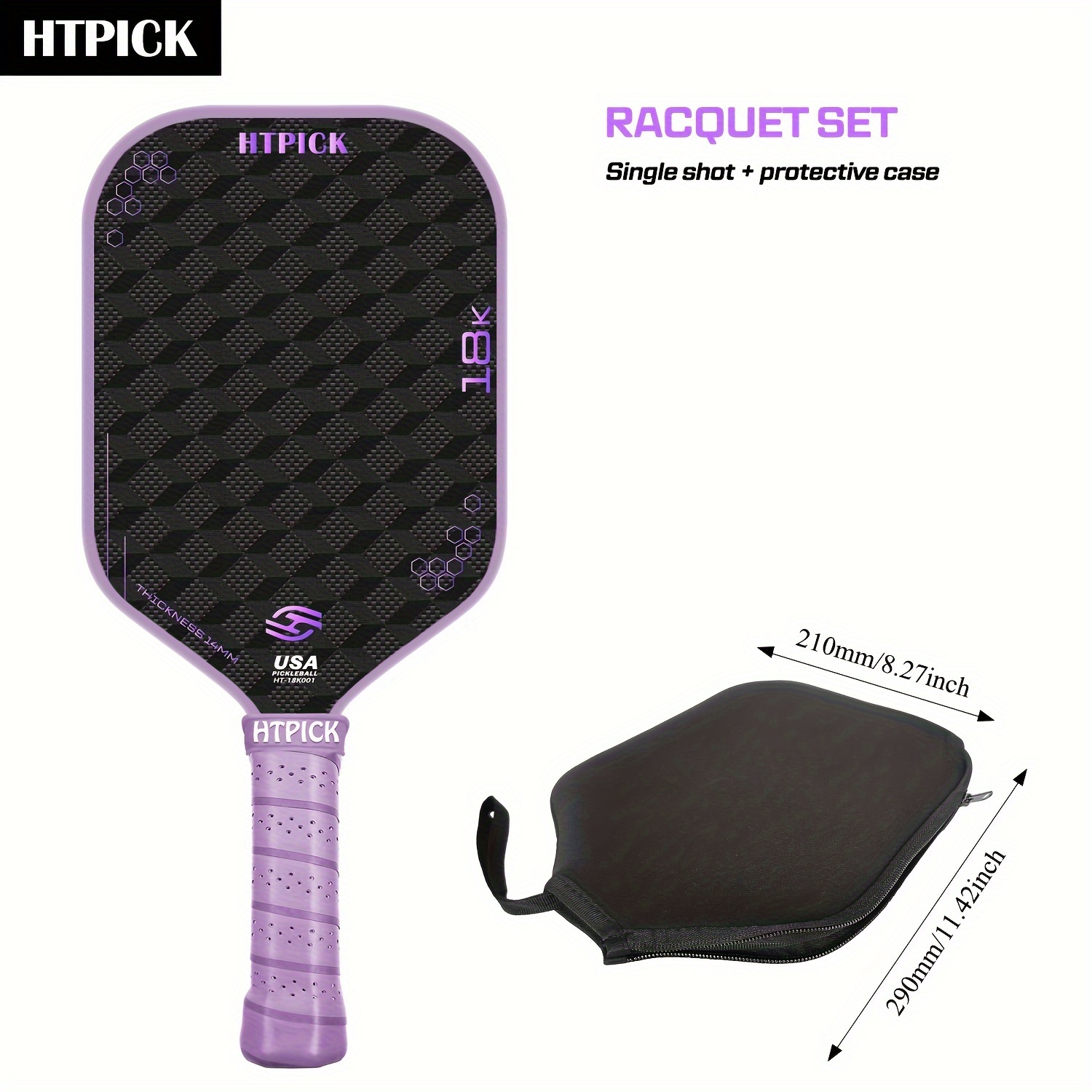 

Pickleball Paddle, 18k Raw Carbon Fiber Surfacehigh Grit & Spin, 14mm Professional Shooting, Ideal For Novice And Professional Players