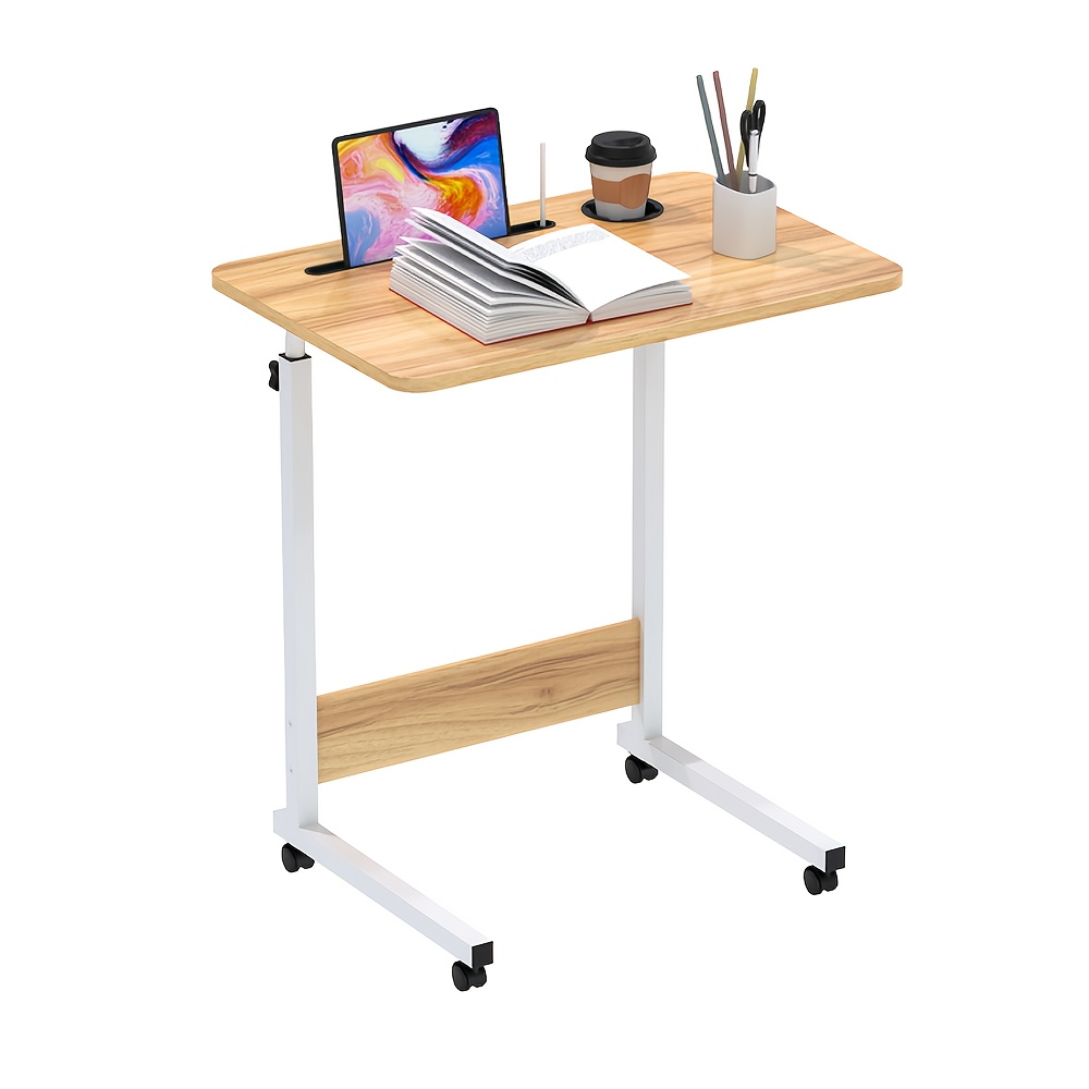 TEMU Bureau d'ordinateur avec fente pour carte, bureau d'ordinateur à roulettes, bureau d'étude, bureau de loisirs, hauteur réglable, couleur bois