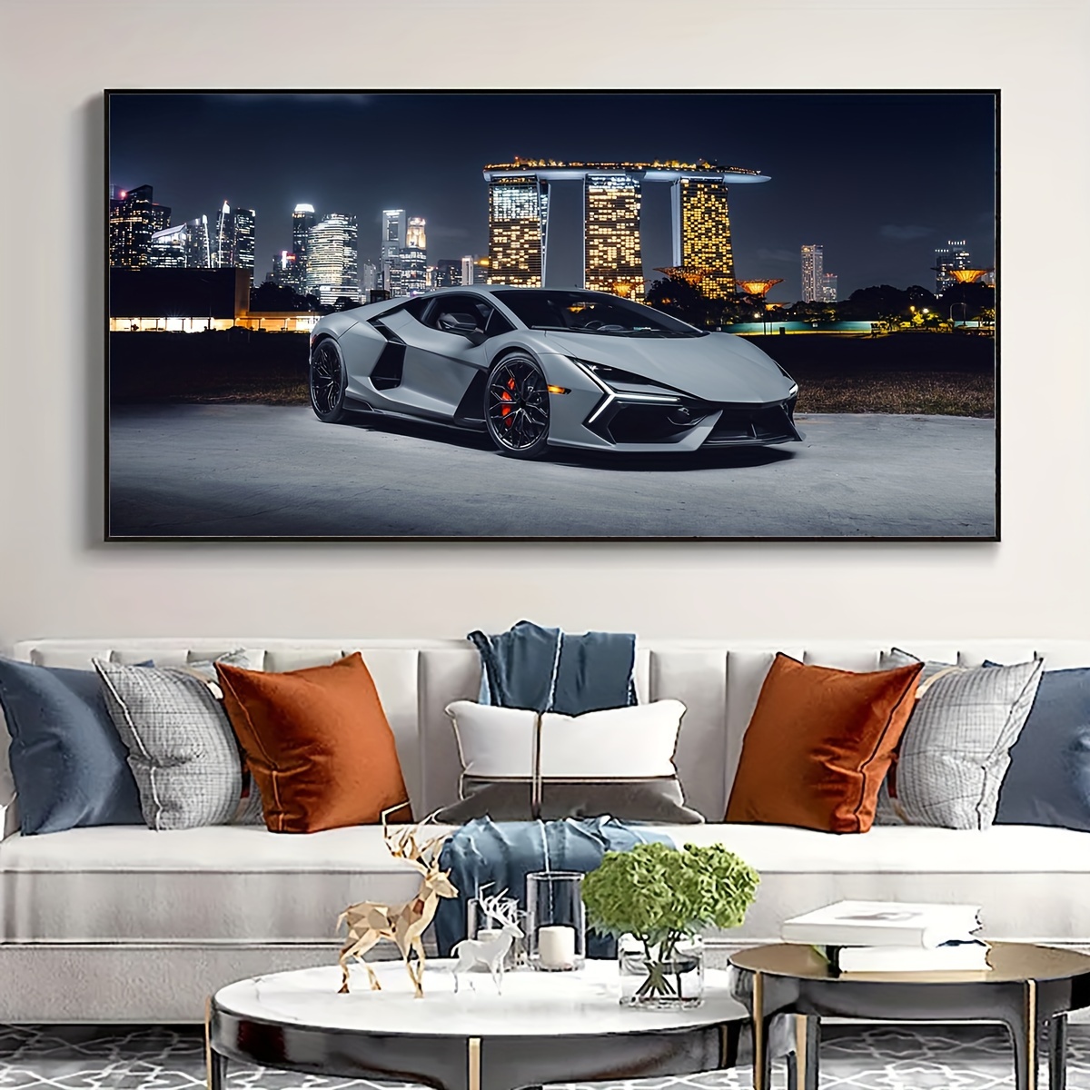 

1pc Unframed Canvas Poster, Modern Art, Architectural Night View Sports Car Wall Art, Ideal Gift For Bedroom Living Room Corridor, Wall Art, Wall Decor, Winter Decor, Room Decoration