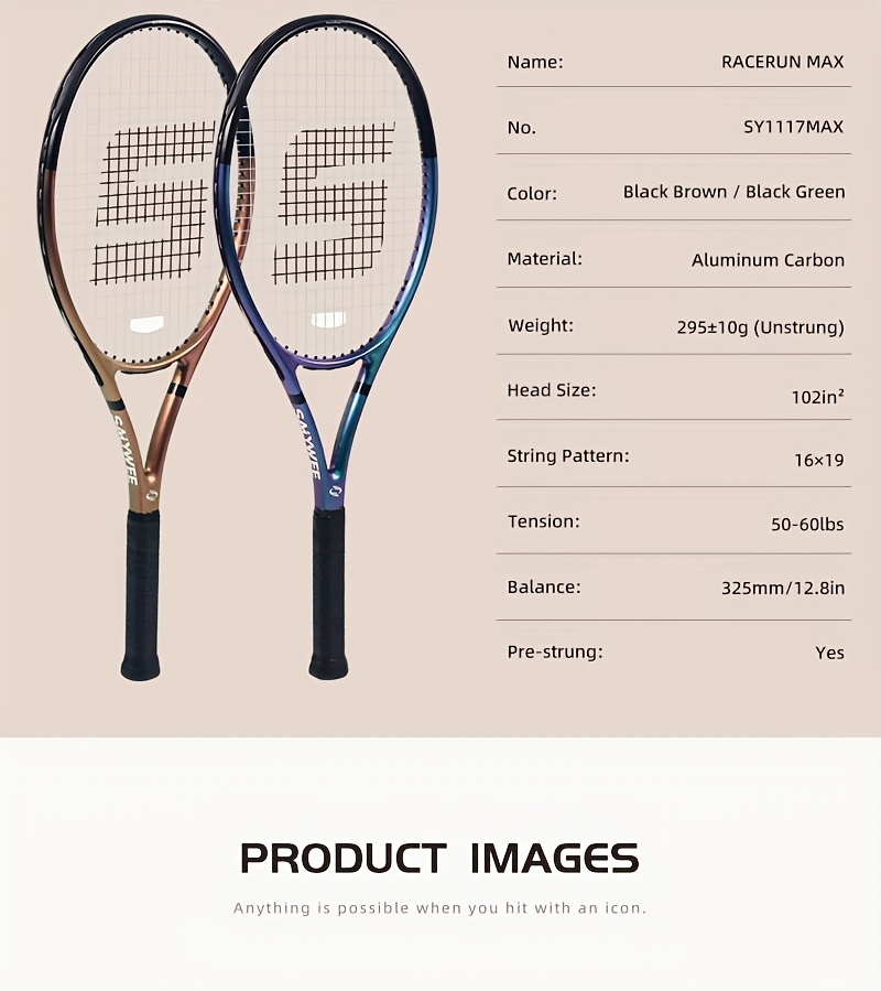 Chameleon Pro Tennis Racket - RaceRun Max | Carbon Fiber & Aluminum Alloy | Sparkling Finish | Pre-Strung 55lbs & Grip | Lightweight | Unstrung Weight 295±5g | Ready to Play All-in-One Kit (1 Racket+ Bag + Balls + Ombre Overgrip) | SALY