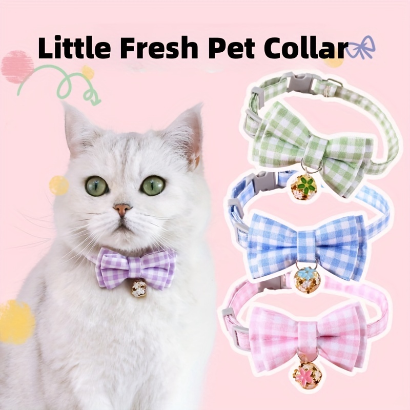 

[popular ] Adjustable Nylon Pet Collar & Stylish Bow Tie - Gingham Pattern , Blue, Pink | Traction Rope For Cats & Small Dogs, Pet Collar Accessory|stylish Pet Accessory| Nylon Collar