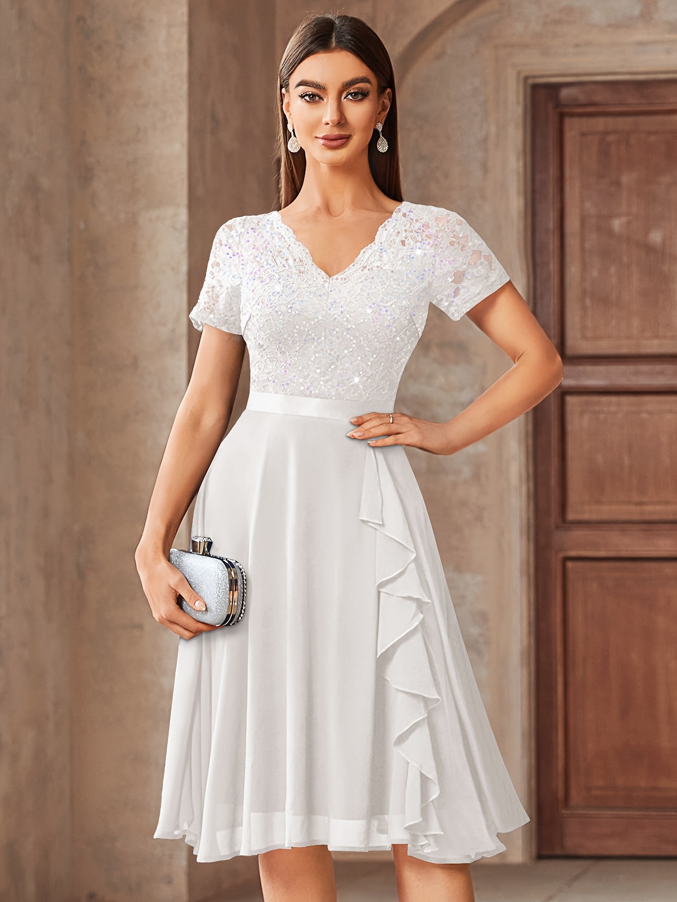 24224 elegant womens sequin lace chiffon a line bridesmaid - Temu