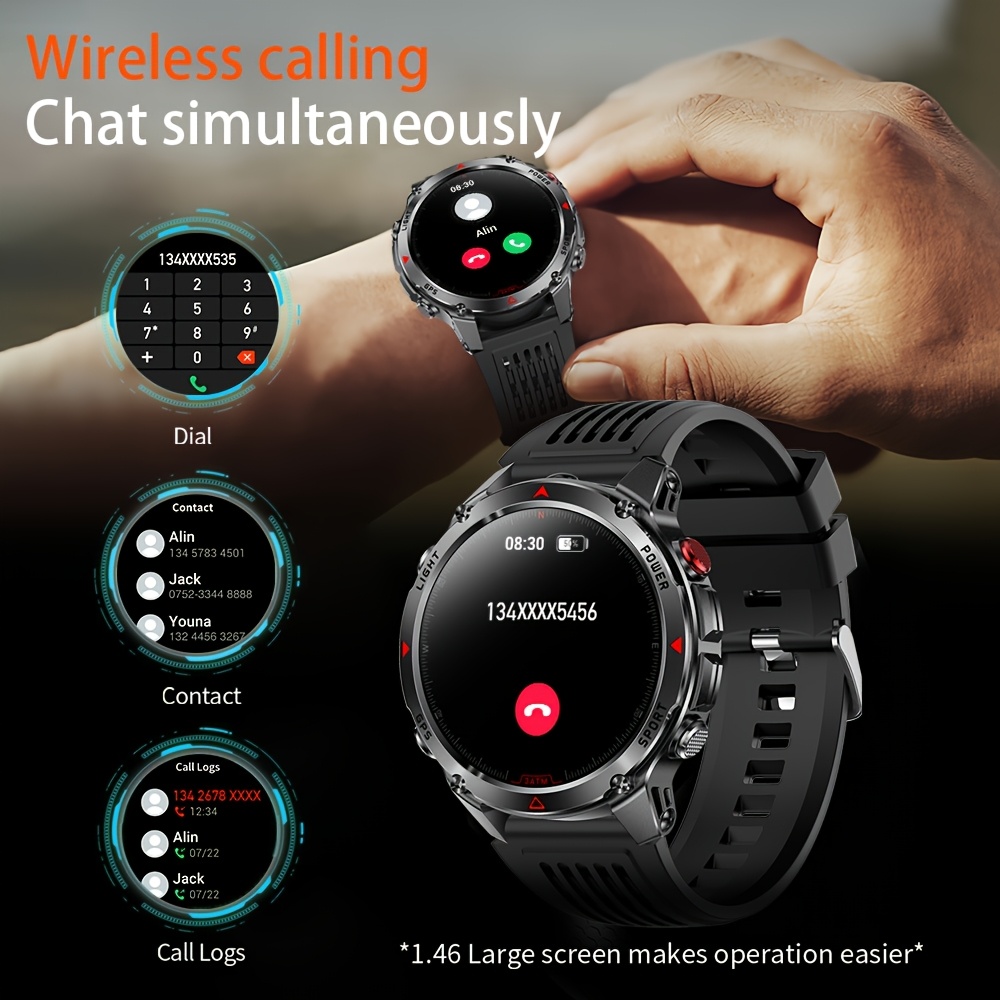 Heren Outdoor Smartwatch, GPS Nauwkeurige Positionering, Ingebouwd Kompas, LED Licht, 3ATM, Ondersteunt 100+ Sportmodi, Draadloze Gesprekken, Multimedia Informatie Weergave, Meerdere Weersmodi, Outdoor Avontuur Smart Armband, Metalen Behuizing Ontwerp