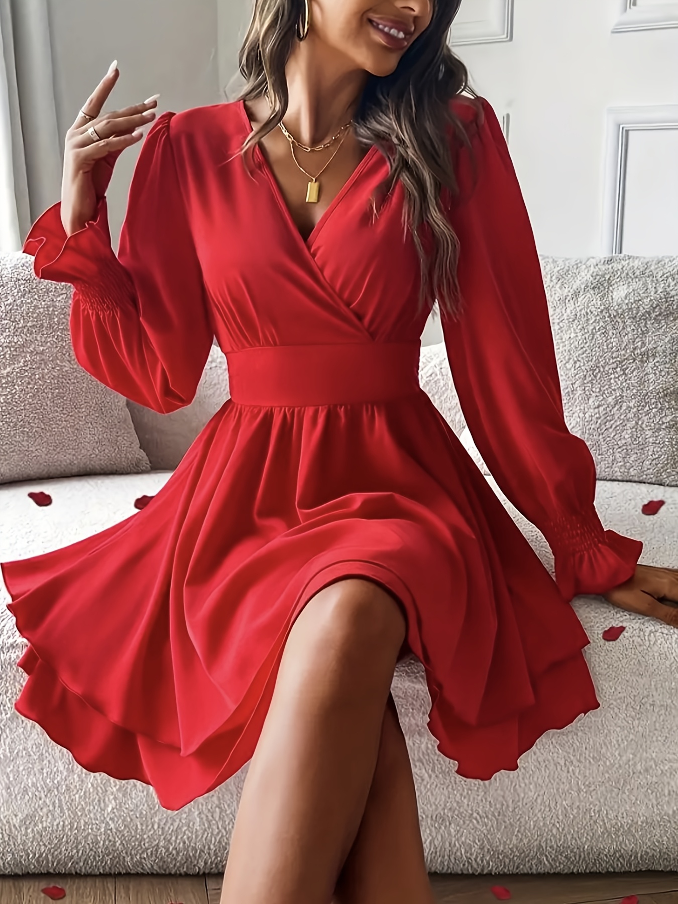 fitted lace wedding dress Red silk caddy shirt dress main image 1