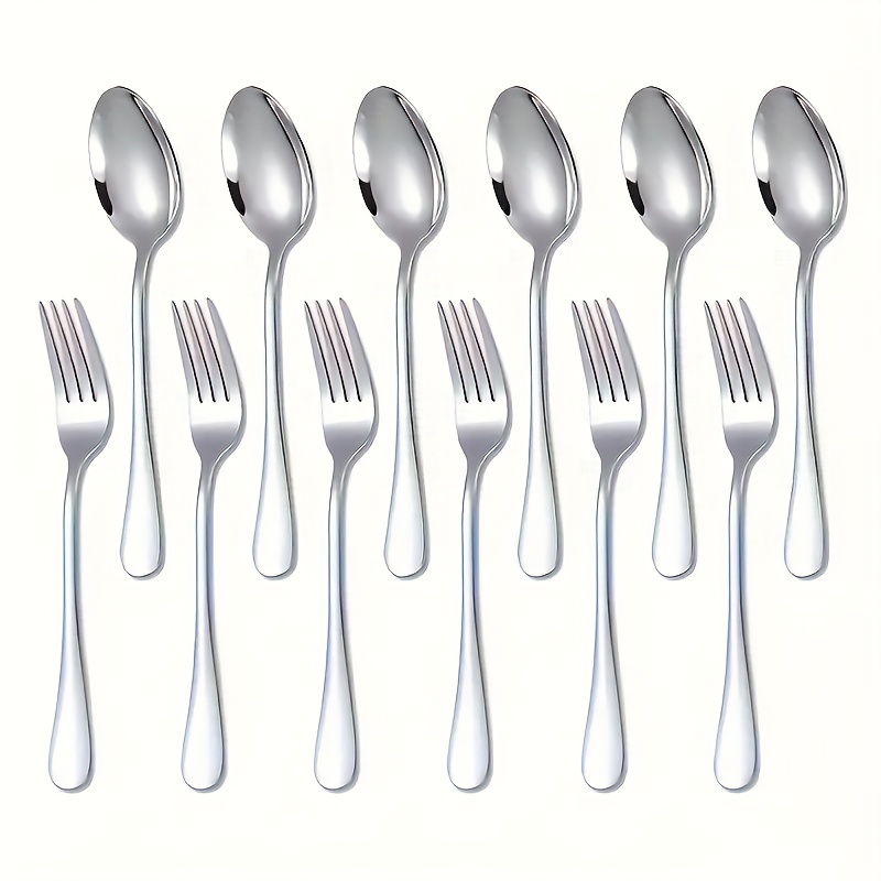 

6/12- Steel Flatware Set, Includes Forks And , For , Salads, , , Restaurants, Christmas, , Easter, Hanukkah, , 's Day , & Dining Utensils