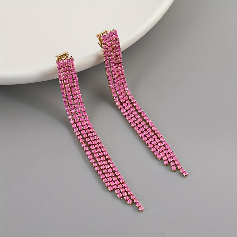 Image of Rhinestone Irregular Tassel Clip-on Earrings Are Perfect For Nightclubs And Parties, And Don't Ear Piercings