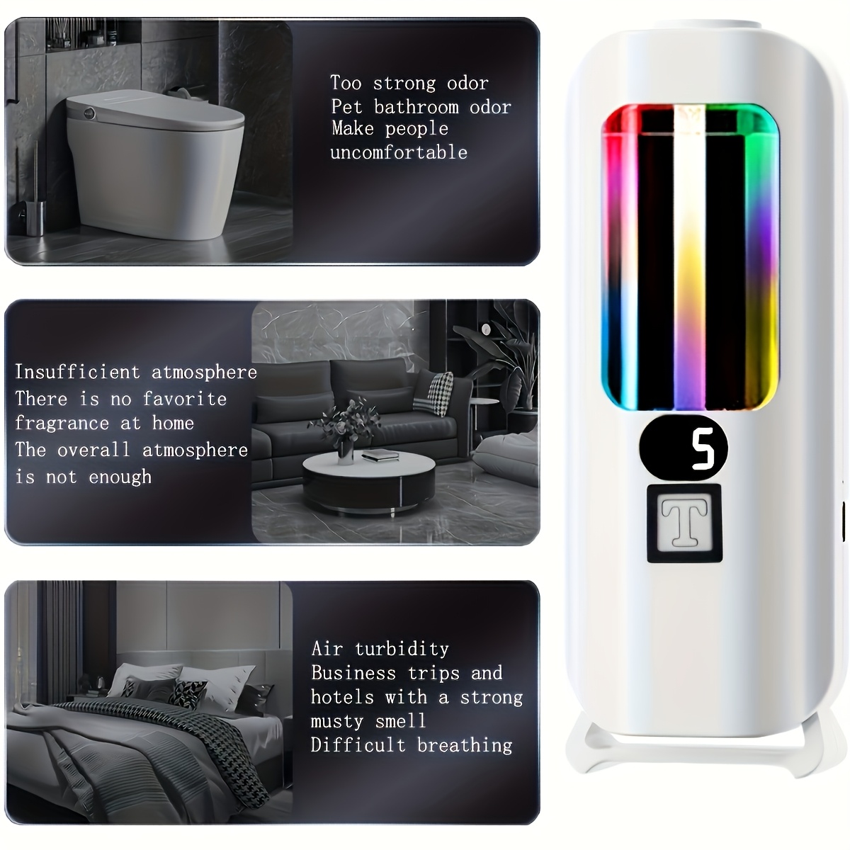 1 set usb rechargeable automatic air freshener aroma diffuser with led lights long lasting fragrance dispenser for home office and bathroom portable electric machine essential oils not included aroma diffuser for the details 6