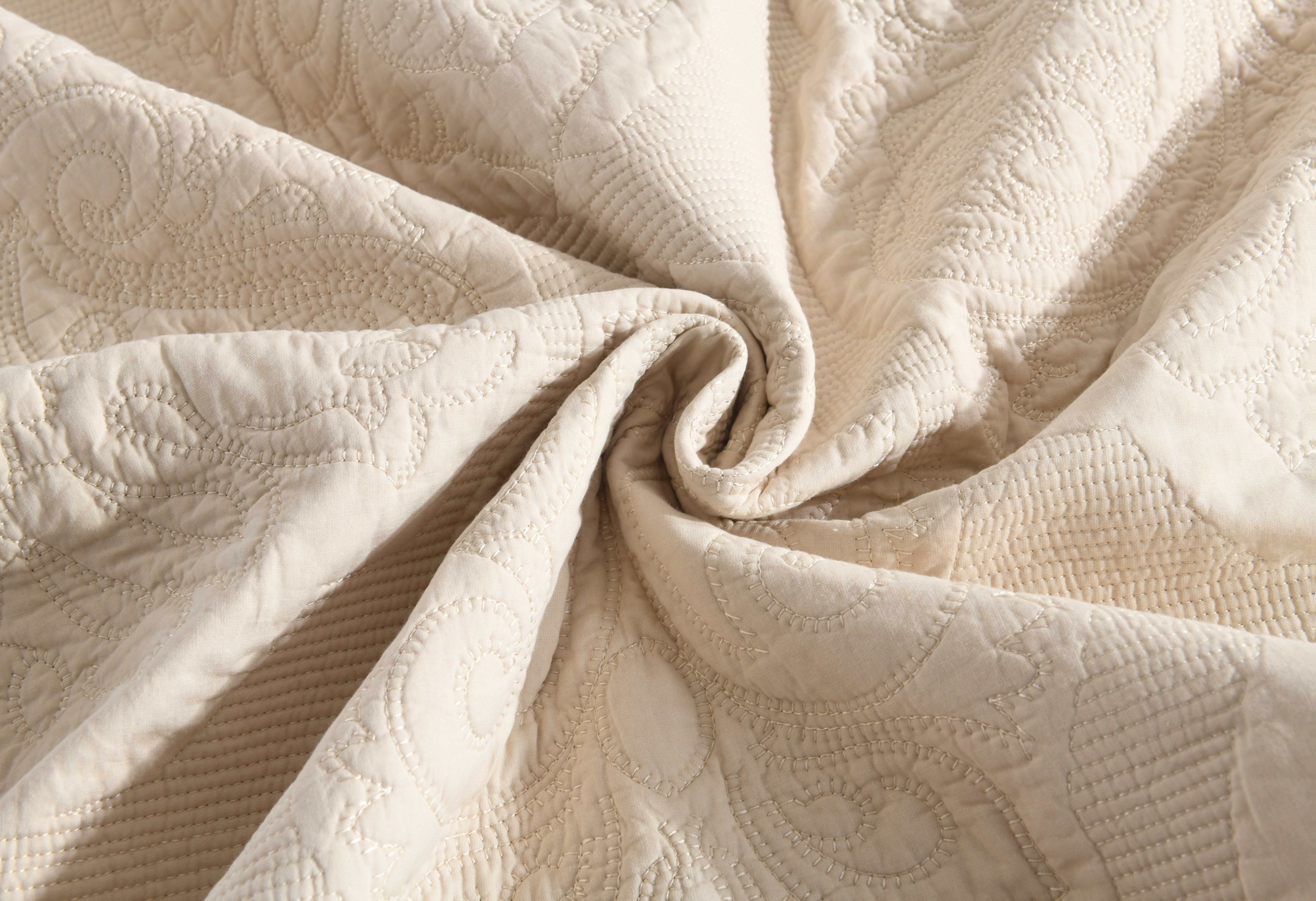 3pcss (1 Bedspread + Two Pillowcases) Pulis - Beige American Bedspread 3pcs Set 3D Quilted Relief Three-Dimensional Craft Double-Sided High-End Comforter 100% Cotton Quilted Bedding Double Bed Bedding Decoration Double-Sided Pure Cotton Printed Blan