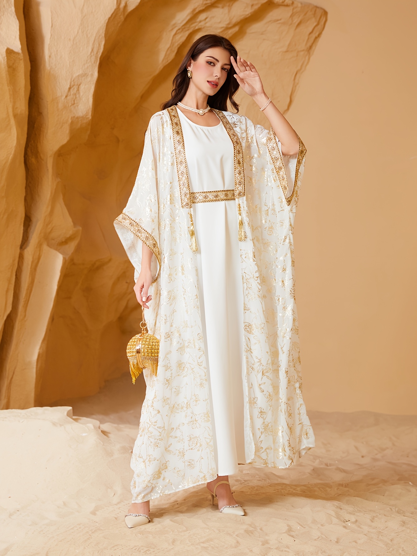 abaya evening dress Beaded Maxi Dress with Cape – Modest Abaya Evening Dress for Women – Abayaya