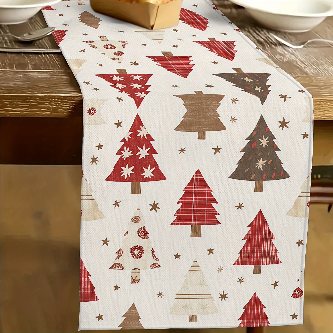 

Christmas Linen Table Runner - 100% Woven Linen Rectangle Table Decor With Christmas Tree, Reindeer, And Seasonal For & Party Decoration - Indoor & Outdoor Accessory