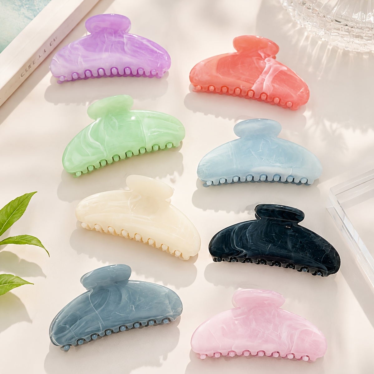 TEMU Lot de 8 pinces à griffes pour femme à motif marbre coloré, pinces à cheveux à texture tachée de d'encre, pinces pour chignon à l'arrière de ,