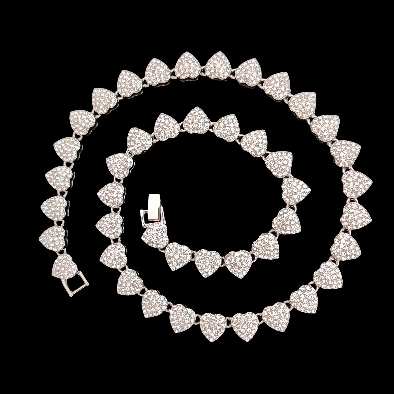 2pcs/Set Men'S and Women'S Hip-Hop Heart-Shaped Necklace and Bracelet Fashion Vintage Punk Necklace Bracelet Men'S and Women Jewelry Set Suitable for Party or Daily Wear Valentine'S Day Gift