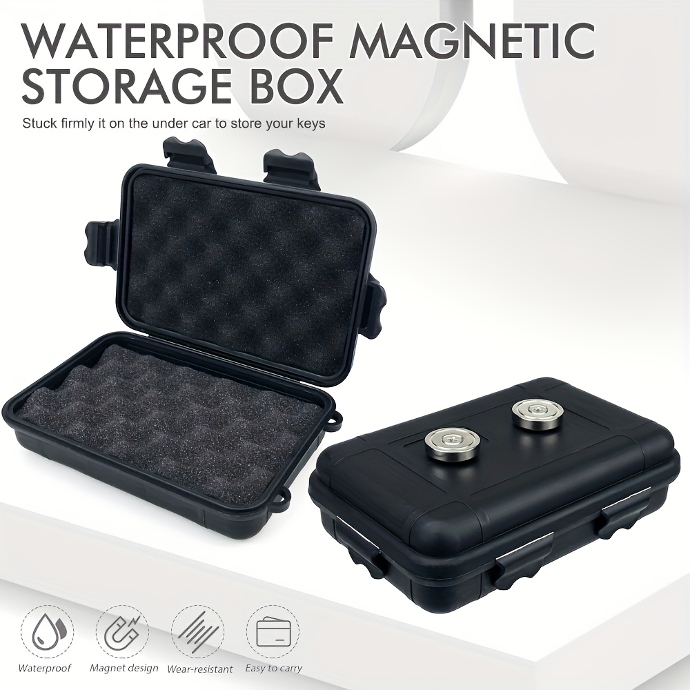 

1pc Shdy Waterproof Magnetic Storage Box, 6.1x3.9x1.8in Plastic Under Car Concealed Magnetic Tool Case, Outdoor Portable Tactical Key Holder With Foam Padding And Safety