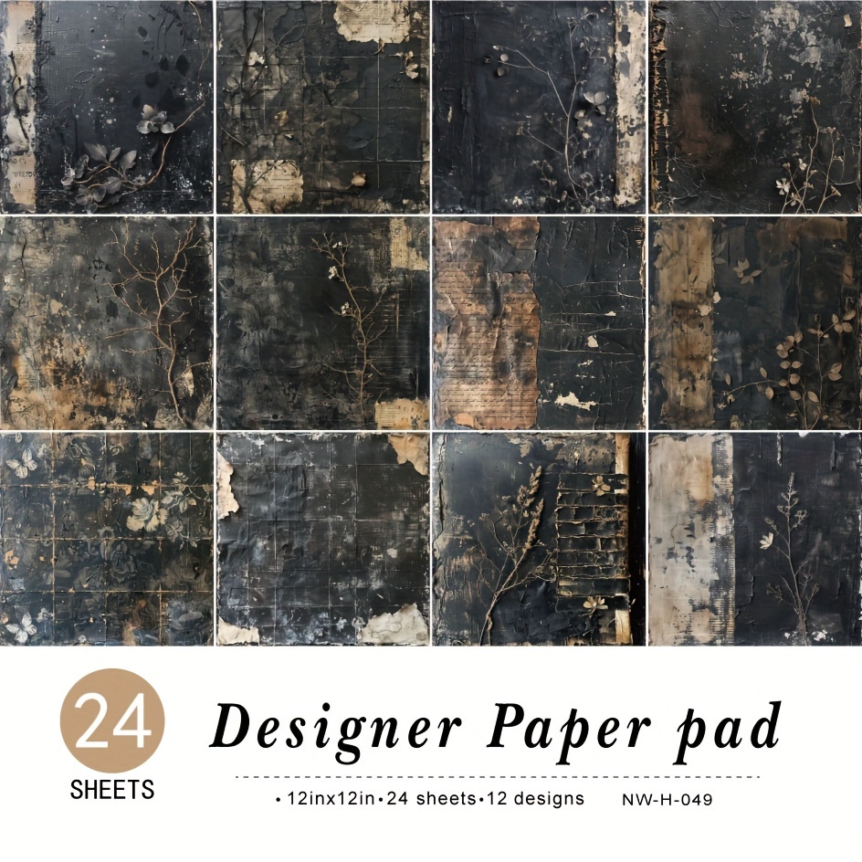 

24 Sheets 12x12in -themed Scrapbook Paper - Retro Garbage Style Burnt Wall Design For Diy Scrapbooking, Journaling, And Crafting Supplies